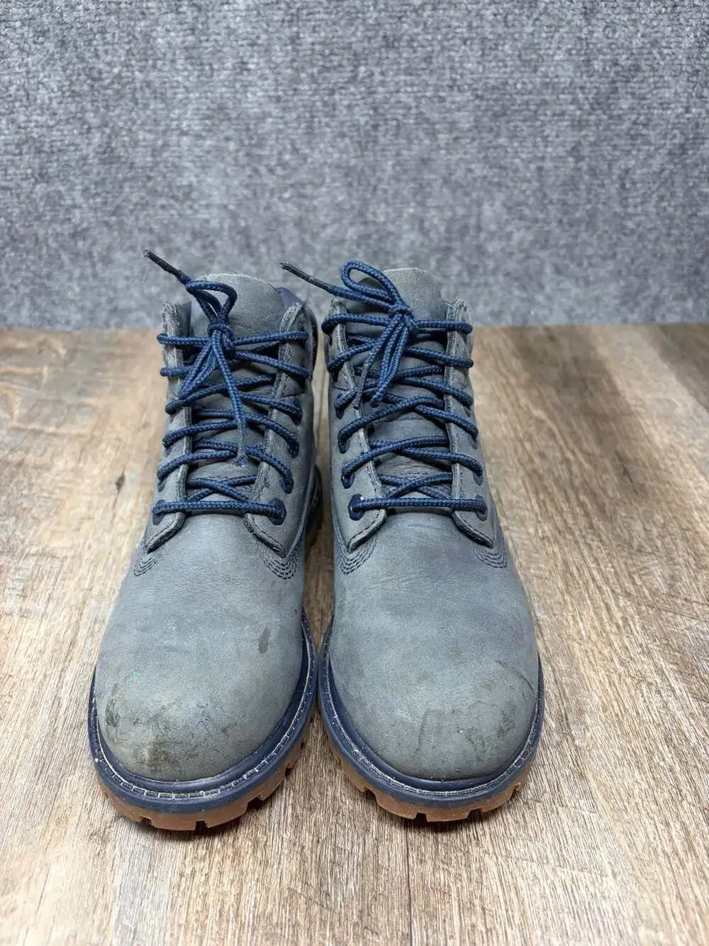 Timberland 6-Inch Premium Waterproof work Boots navy blue Nubuck Youth 12 GUC